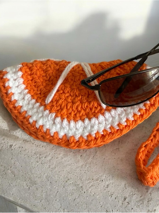 Handmade Handbags - Handmade Crochet Orange Slice Sunglass Case / Pouch